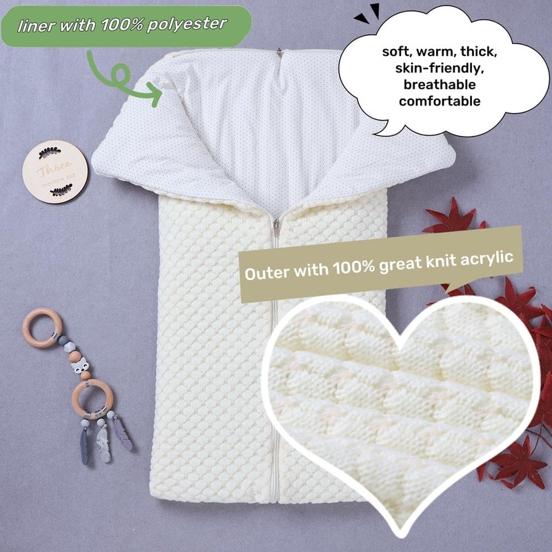 LLmoway Baby Swaddle Sleep Sack Infant Knit Receiving Blanket Newborn Winter Warm Essentials 0-12Months Beige - Image 2